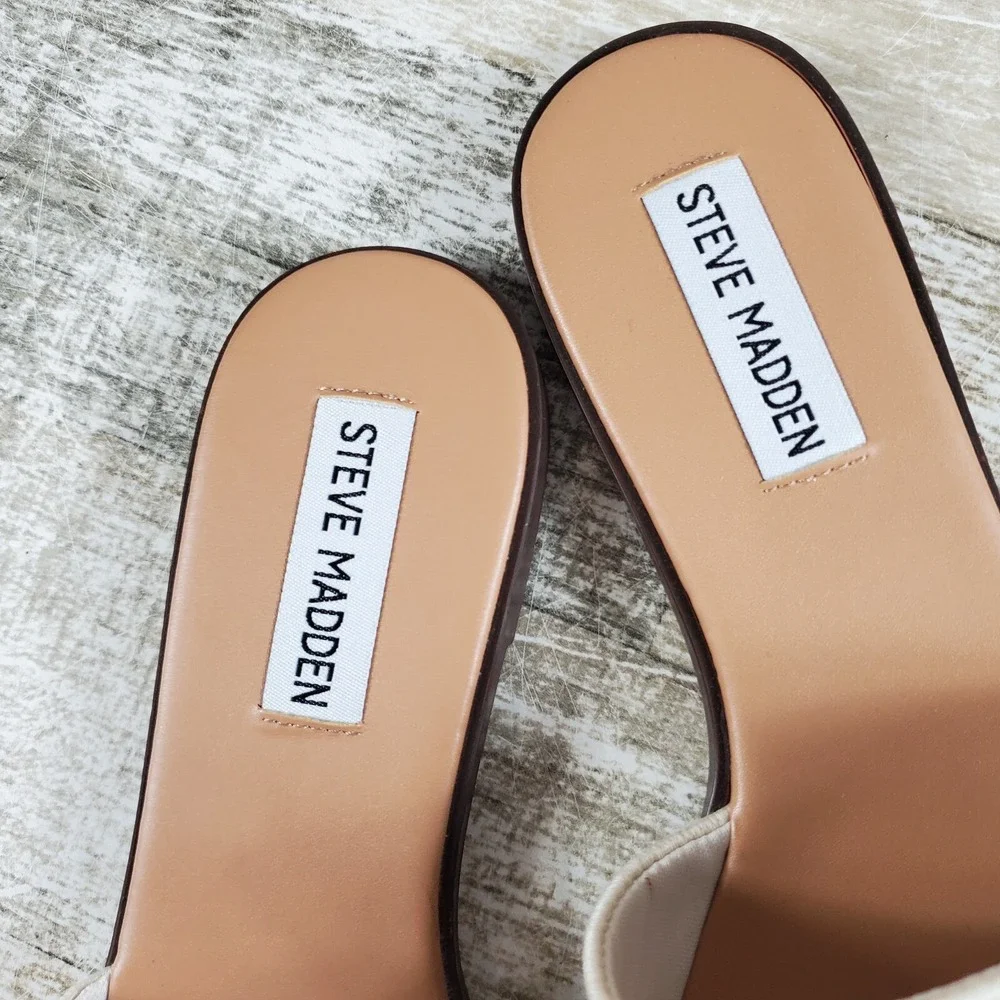 Steve Madden Knox Womens Sandals Sz 6 Gold‎ Multi Open Toe Slip On Flat Slide